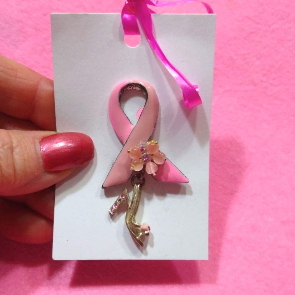 Avon Pink Awareness Ribbon & Crystal Sandal Brooch Modified (clone listing) - Picture 5 of 16